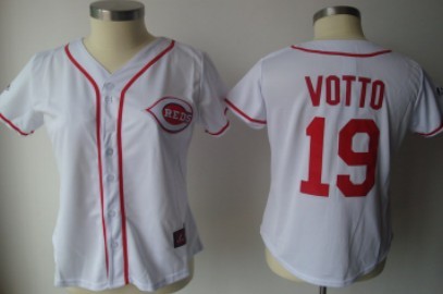 Cincinnati Reds #19 Votto White With Red Womens Jersey
