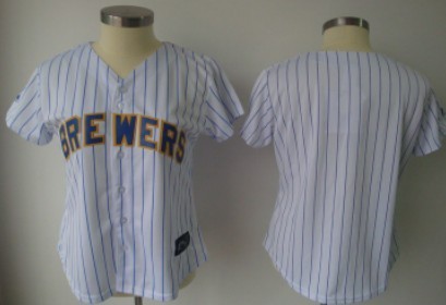 Milwaukee Brewers Blank White With Blue Womens Jersey 