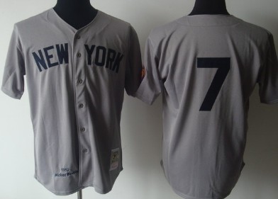 New York Yankees #7 Mickey Mantle 1939 Gray Wool Throwback Jersey 