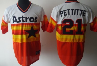 Houston Astros #21 Pettitte White With Orange Throwback Jersey