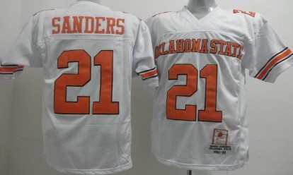 Oklahoma State Cowboys #21 Barry Sanders White Throwback Jersey