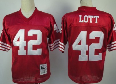 San Francisco 49ers #42 Ronnie Lott Red Throwback Jersey