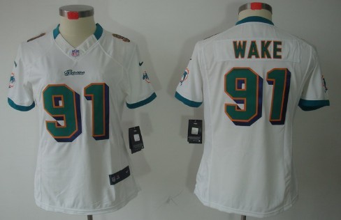 Nike Miami Dolphins #91 Cameron Wake White Limited Womens Jersey 