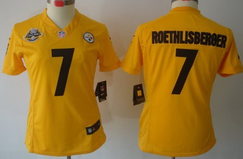 Nike Pittsburgh Steelers #7 Ben Roethlisberger Yellow Limited Womens 80TH Jersey 