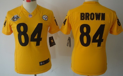 Nike Pittsburgh Steelers #84 Antonio Brown Yellow Limited Womens 80TH Jersey 