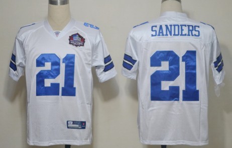 Dallas Cowboys #21 Deion Sanders Hall of Fame White Jersey 