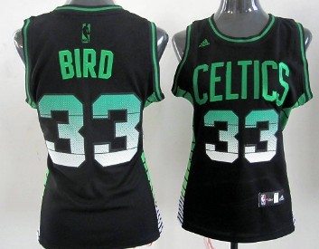 Boston Celtics #33 Larry Bird Vibe Black Fashion Womens Jersey 