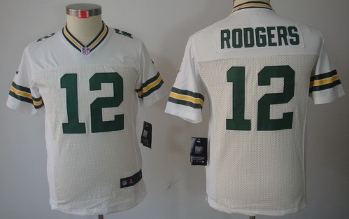 Nike Green Bay Packers #12 Aaron Rodgers White Limited Kids Jersey 