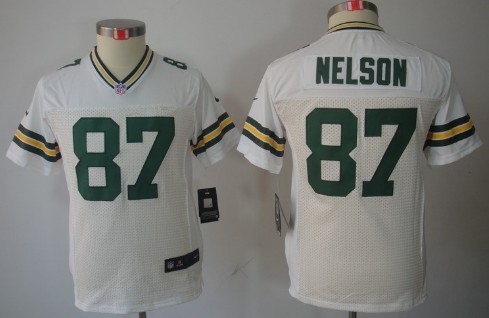 Nike Green Bay Packers #87 Jordy Nelson White Limited Kids Jersey 