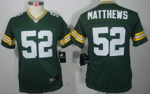 Nike Green Bay Packers #52 Clay Matthews Green Limited Kids Jersey 