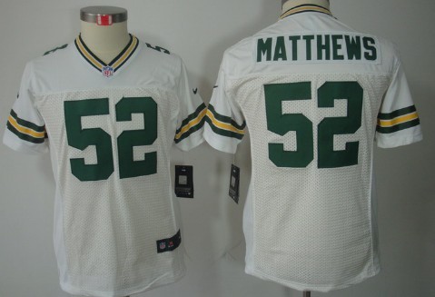 Nike Green Bay Packers #52 Clay Matthews White Limited Kids Jersey 