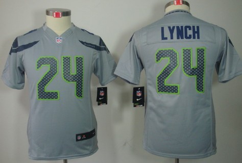 Nike Seattle Seahawks #24 Marshawn Lynch Gray Limited Kids Jersey 