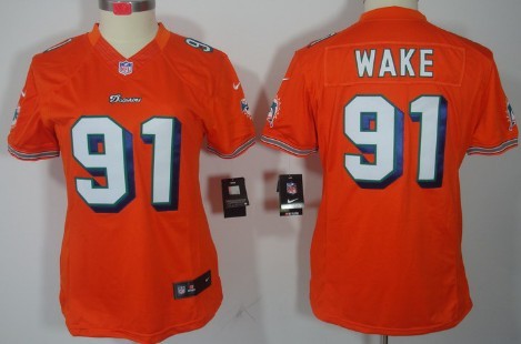 Nike Miami Dolphins #91 Cameron Wake Orange Limited Womens Jersey 