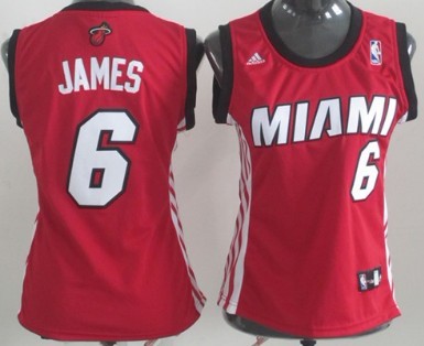 Miami Heat #6 LeBron James Red Womens Jersey