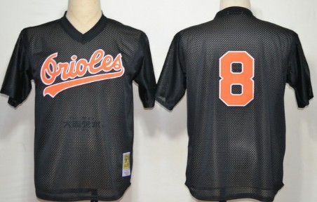 Baltimore Orioles #8 Cal Ripken Mesh Batting Practice Black Throwback Jersey 