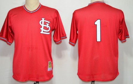 St. Louis Cardinals #1 Ozzie Smith Mesh Batting Practice Red Throwback Jersey 