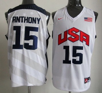 2012 Olympics Team USA #15 Carmelo Anthony Revolution 30 Swingman White Jersey 