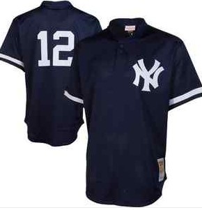 New York Yankees #12 Wade Boggs 1995 Mesh Batting Practice Navy Blue Throwback Jersey 