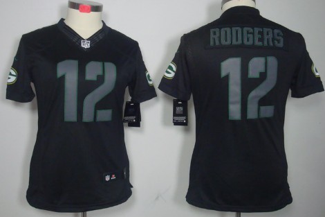Nike Green Bay Packers #12 Aaron Rodgers Black Impact Limited Womens Jersey 