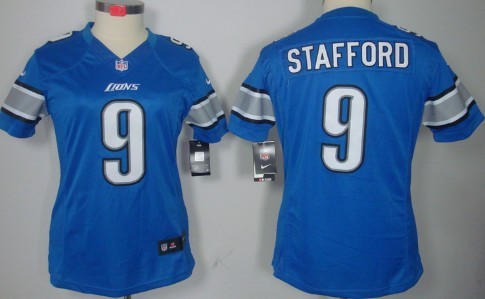 Nike Detroit Lions #9 Matthew Stafford Light Blue Limited Womens Jersey 