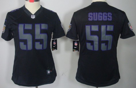 Nike Baltimore Ravens #55 Terrell Suggs Black Impact Limited Womens Jersey 