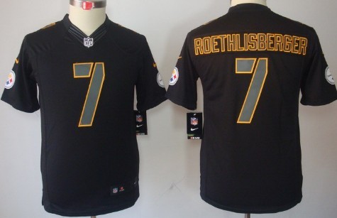 Nike Pittsburgh Steelers #7 Ben Roethlisberger Black Impact Limited Kids Jersey 