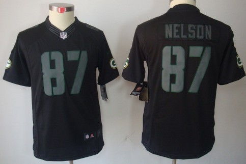 Nike Green Bay Packers #87 Jordy Nelson Black Impact Limited Kids Jersey 