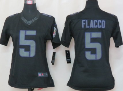 Nike Baltimore Ravens #5 Joe Flacco Black Impact Limited Womens Jersey 