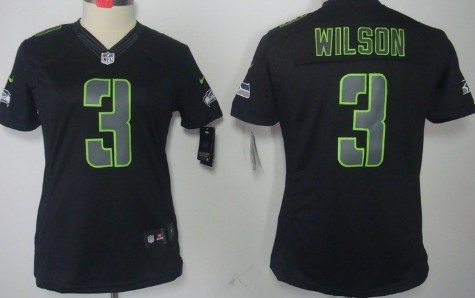 Nike Seattle Seahawks #3 Russell Wilson Black Impact Limited Womens Jersey 