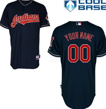 Men's Cleveland Indians Customized Navy Blue Jersey 