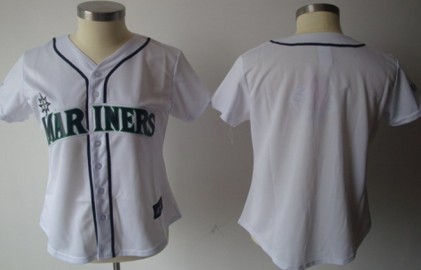 Women's Seattle Mariners Customized White With Navy Blue Jersey