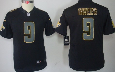Nike New Orleans Saints #9 Drew Brees Black Impact Limited Kids Jersey 