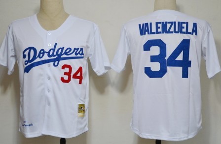 Los Angeles Dodgers #34 Fernando Valenzuela White Throwback Jersey