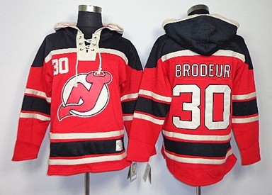 Old Time Hockey New Jersey Devils #30 Martin Brodeur Red With Black Hoodie