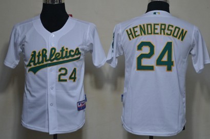 Oakland Athletics #24 Rickey Henderson White Kids Jersey 