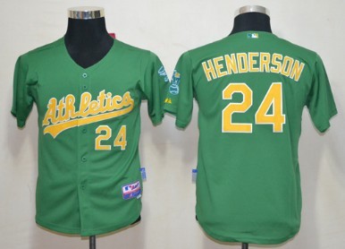 Oakland Athletics #24 Rickey Henderson Green Kids Jersey