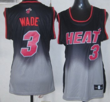 Miami Heat #3 Dwyane Wade Black/Gray Fadeaway Fashion Womens Jersey 