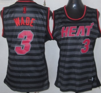 Miami Heat #3 Dwyane Wade Gray With Black Pinstripe Womens Jersey 