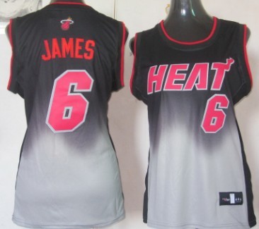 Miami Heat #6 LeBron James Black/Gray Fadeaway Fashion Womens Jersey 