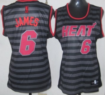 Miami Heat #6 LeBron James Gray With Black Pinstripe Womens Jersey  