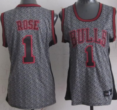 Chicago Bulls #1 Derrick Rose Gray Static Fashion Womens Jersey 