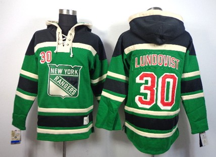 Old Time Hockey New York Rangers #30 Henrik Lundqvist Green Hoodie