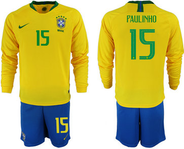 2018-19 Brazil 15 PAULINHO Home Long Sleeve Soccer Jersey 2018-19 Brazil 15 PAULINHO Home Long Sleeve Soccer Jersey