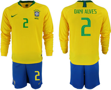 2018-19 Brazil 2 DANI ALVES Home Long Sleeve Soccer Jersey