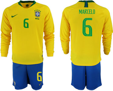 2018-19 Brazil 6 MARCELO Home Long Sleeve Soccer Jersey
