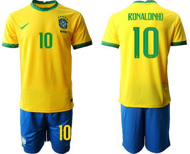 2020-21 Brazil 10 RONALDINHO Home Soccer Jersey
