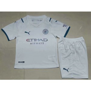 2021-22 Premier League Manchester City White Away Kids Kit
