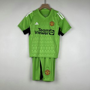 2023_24 Manchester United Green Goalkeeper Soccer Kids Jersey