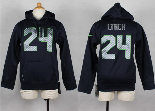 Nike Seattle Seahawks #24 Marshawn Lynch Navy Blue Kids Hoodie