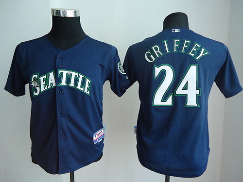 Seattle Mariners #24 Ken Griffey Navy Blue Kids Jersey